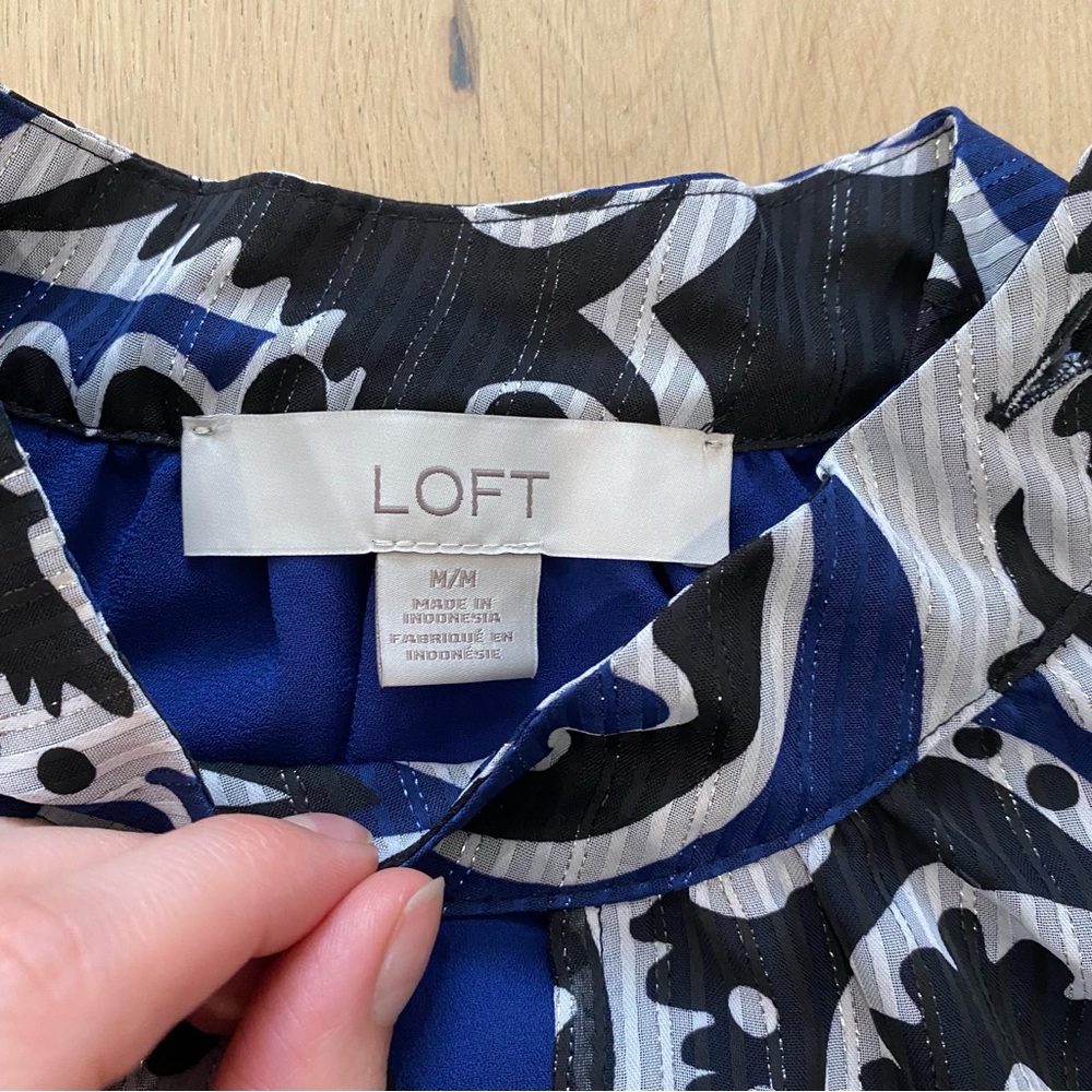 Loft | Shimmer Stripe Paisley Mock Neck Black Blouse - Picture 5 of 11